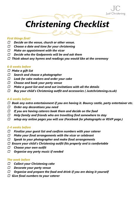 Printable Baptism Checklist
